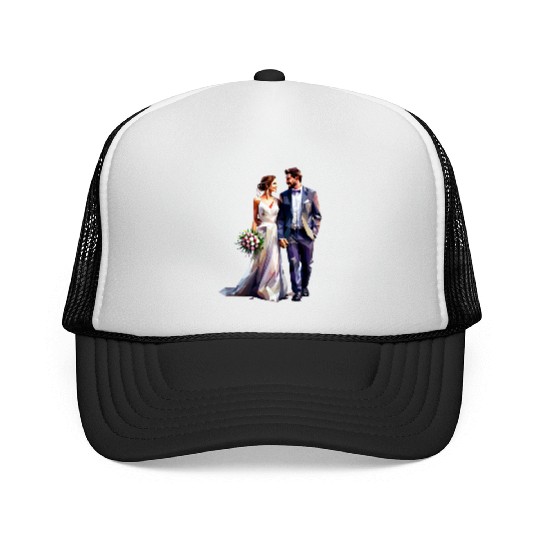 Elegant Bride and Groom Wedding Design Trucker Caps
