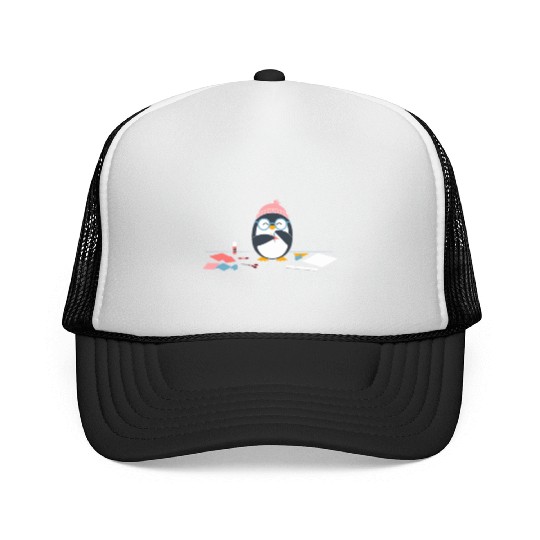 Crafting Hobby Penguin with Scissors Relaxation Trucker Caps