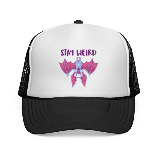 Stay Weird Quirky Albino Vampire Bat Cartoon Trucker Caps