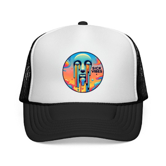Psychedelic Melting Face with Vibrant Neon Trucker Caps