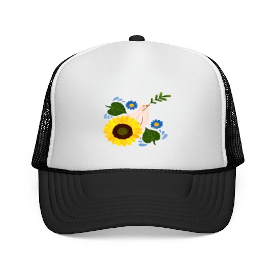 Peaceful Bloom - Dove and Sunflower Harmony Trucker Caps