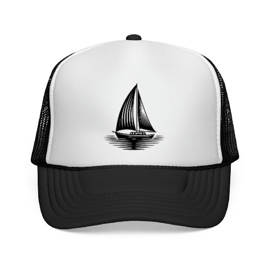 Sailboat In Calm Sea On The Horizon Trucker Caps