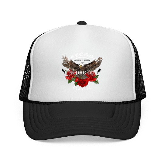 Vintage Eagle Spirit Design with Roses and Lightni Trucker Caps