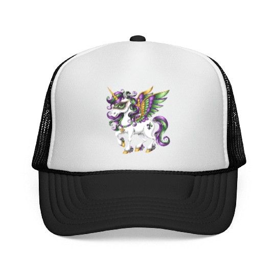 Happy Mardi Gras Unicorn Mask New Orleans Girls Trucker Caps