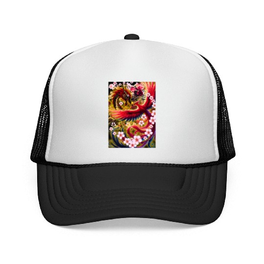 Chinese Dragon and Phoenix Trucker Caps