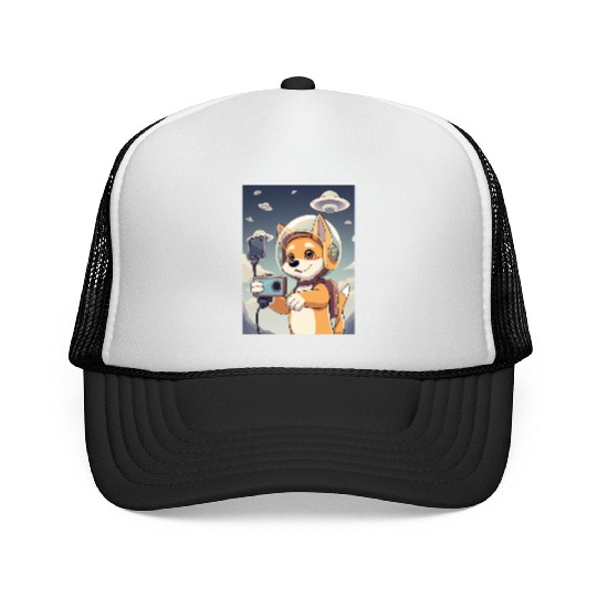 Funny Dog Rescue Anime Selfie with UFOs Weird Trucker Caps