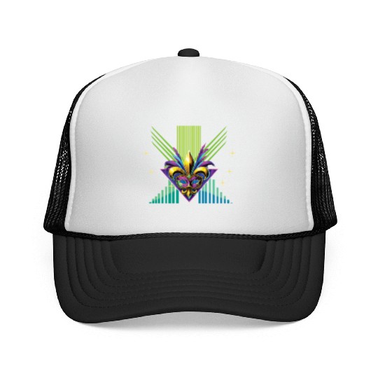 Mardi Gras Retro Synthwave Mask Design Trucker Caps