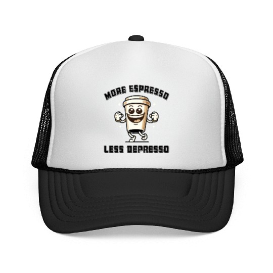More Espresso Less Depresso Funny Coffee Quote Trucker Caps