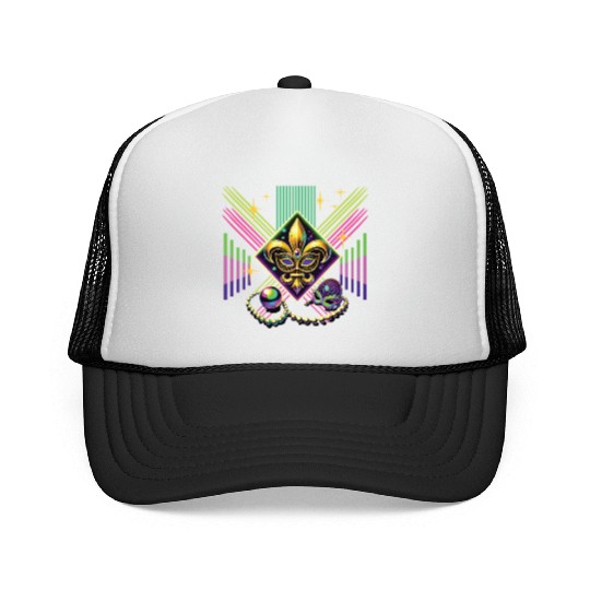 Mardi Gras Retro Synthwave Mask Neon Vibes Trucker Caps