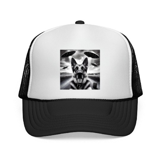 German shepherd Gsp Funny Graphic Selfie UFOs Weir Trucker Caps
