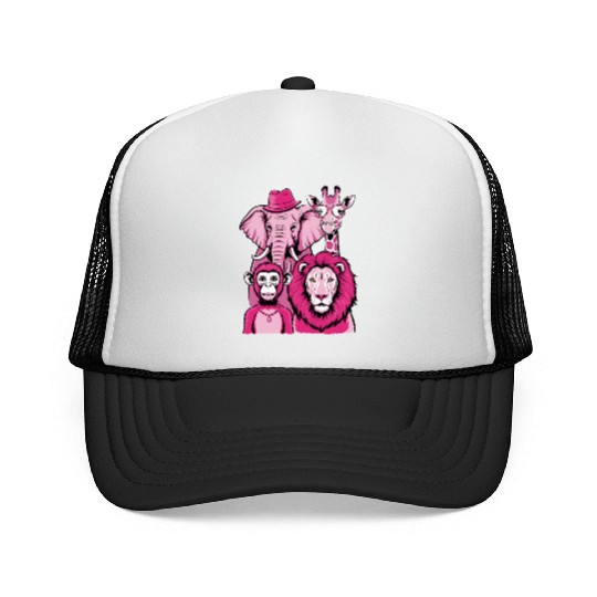 Elephant Monkey Lion Giraffe Cool Crew Pink Vibes Trucker Caps