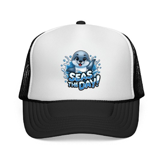 Seas The Day Seal Enthusiast Splash Vibes Trucker Caps