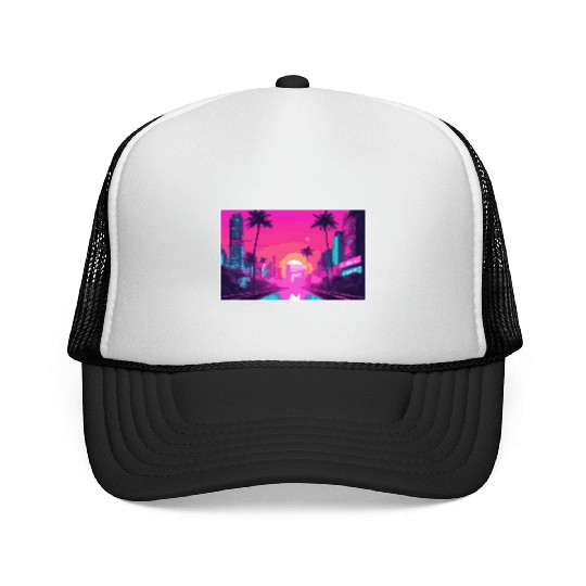 Neon Paradise Vaporwave Sunset Vibes Trucker Caps