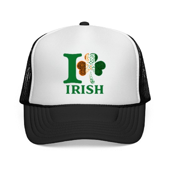 I Love Irish – Shamrock Clover Irish Flag Design Trucker Caps