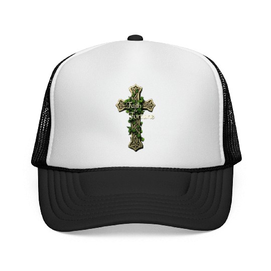 Celtic Cross Faith & Fortune Shamrock Design Trucker Caps