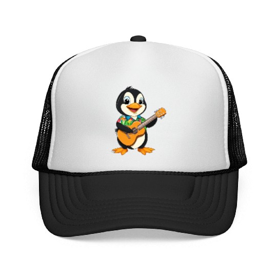Cool Hawaiian Penguin Playing Guitar Trucker Caps