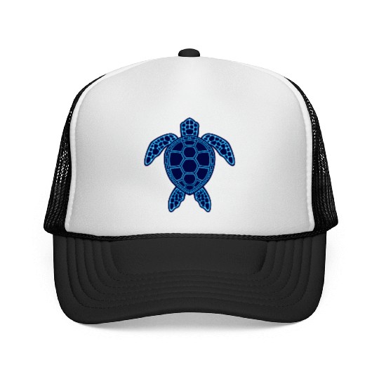 Blue Neon Lava Sea Turtle Design Trucker Caps