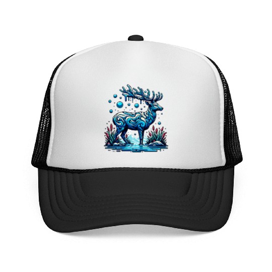 Majestic Blue Deer in Enchanted Forest Trucker Caps