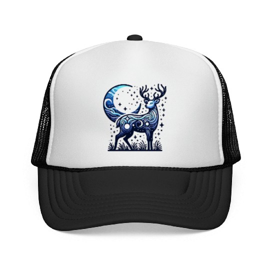 Celestial Deer Under Starry Night Moon Trucker Caps