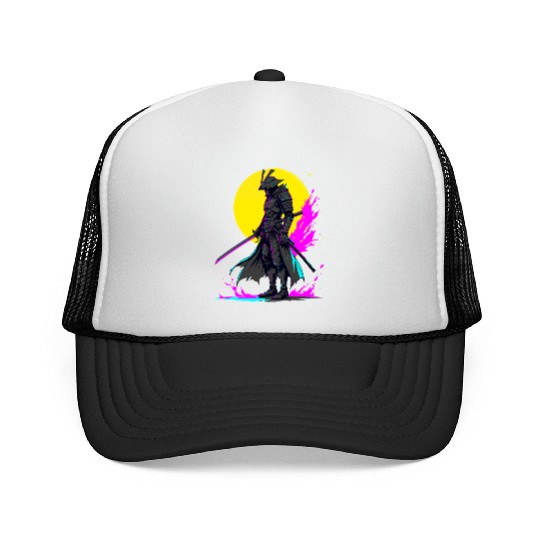 Cyberpunk Samurai Warrior Neon Art Design Trucker Caps