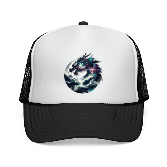 Zen Black Chinese Dragon Trucker Caps