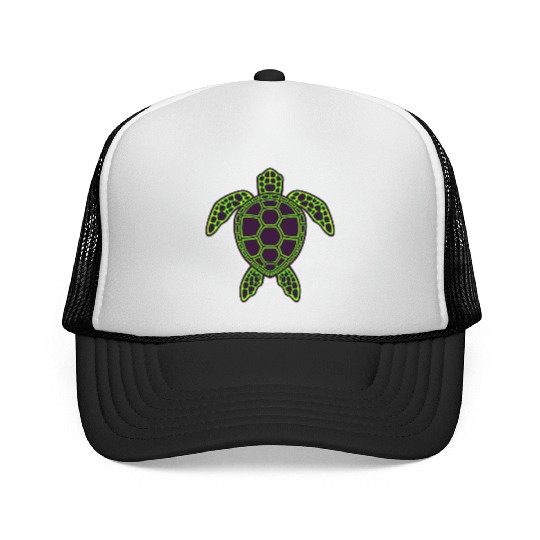 Green Neon Lava Sea Turtle Design Trucker Caps