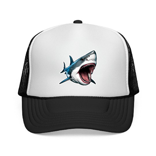 Big White Shark Attack Trucker Caps