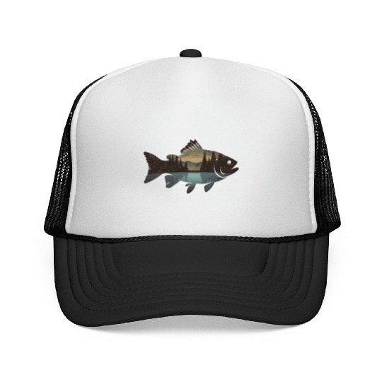 Serene Wilderness Fish Scene Nature Lovers Artwork Trucker Caps
