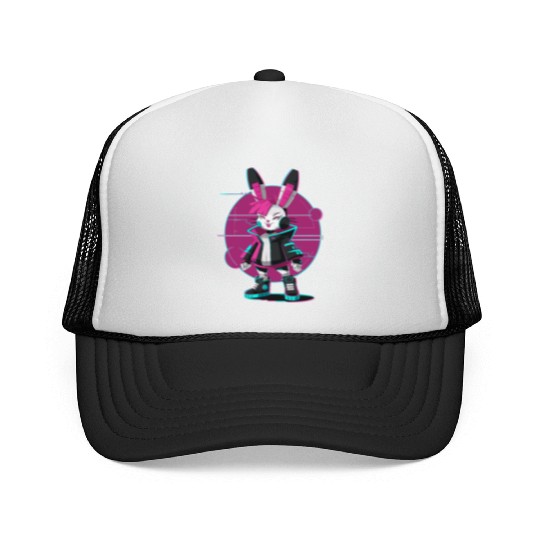 Cyber Bunny with Futuristic Style and Neon Colors Trucker Caps