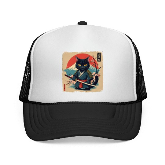 samurai cat Trucker Caps