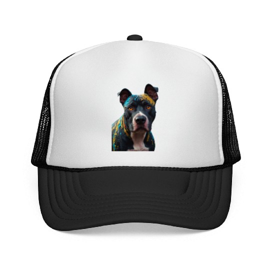A graffiti-style pitbull portrait, colorful street Trucker Caps