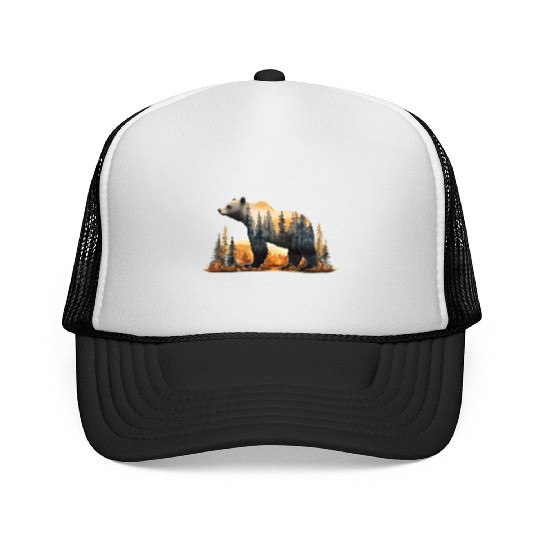 Grizzly Bear Watercolor Illustration Trucker Caps