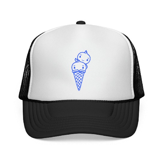 Two Birds Ice Cream Waffle Scoops Greeting Waving Trucker Caps