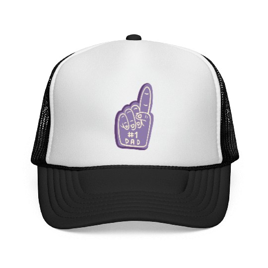 #1 Dad – Purple Foam Finger Badge Trucker Caps