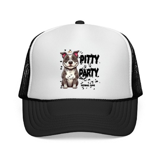 Pitbull Party Illustration for Fun Clothing Trucker Caps
