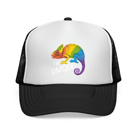 Rainbow Chameleon - "I'm Unique!" Colorful Animal Trucker Caps