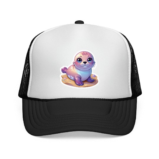 Adorable Seal Sticker Trucker Caps