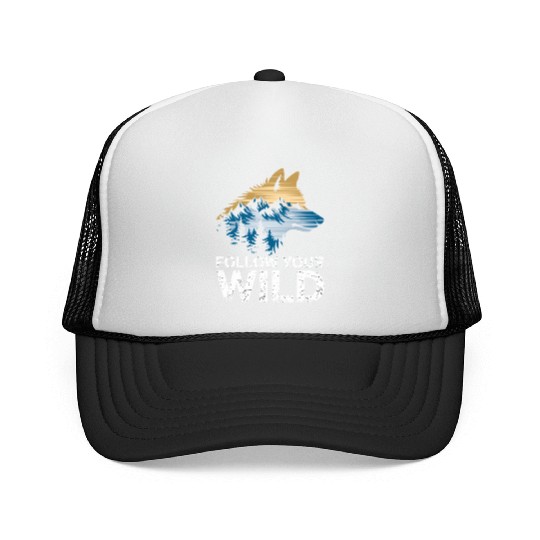 Follow Your Wild Adventure Mountain Wolf Trucker Caps