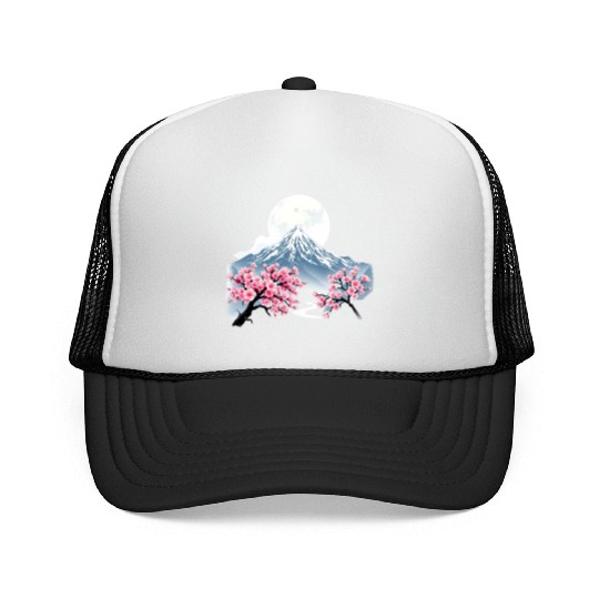 Japanese mount fuji Sakura tree Cherry blossom Trucker Caps