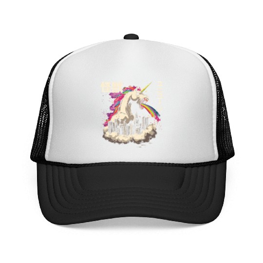 Kaiju Unicorn Japanese Monster Rainbow Trucker Caps