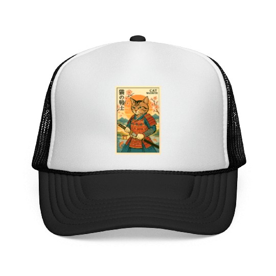 Samurai Cat in Traditional Armor Art Trucker Caps