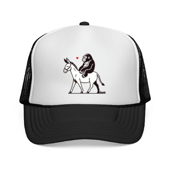 Gorilla Riding Donkey with Heart Trucker Caps
