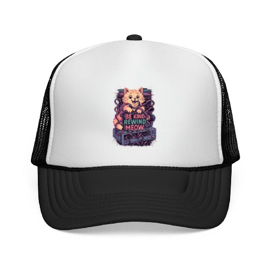 Be Kind Rewind Meow Retro Vibe 80s 90s VHS Trucker Caps