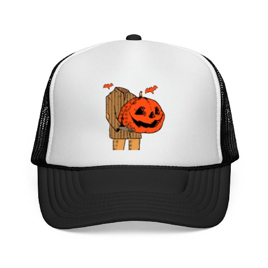 Scary Spooky Jack O Lantern Face Pumpkin Men Boys Trucker Caps