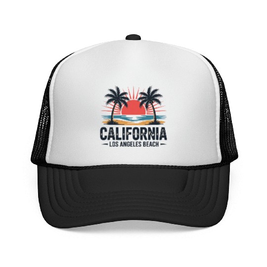 Trendy Los Angeles California Palm Tree Beach Suns Trucker Caps