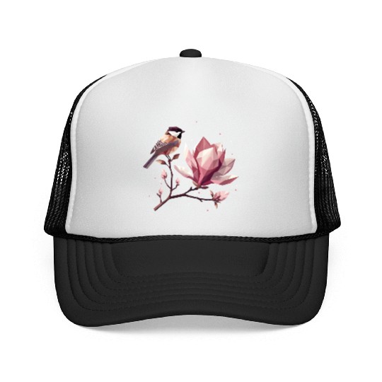 Bird on a Magnolia Branch – Harmonious Composition Trucker Caps