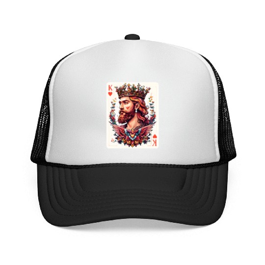 King of Hearts Card Illustration Trucker Caps