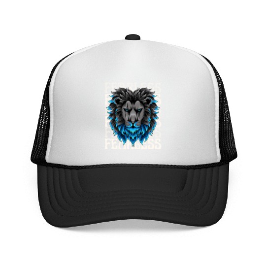 Black Blue Illustrative Fearless Trucker Caps