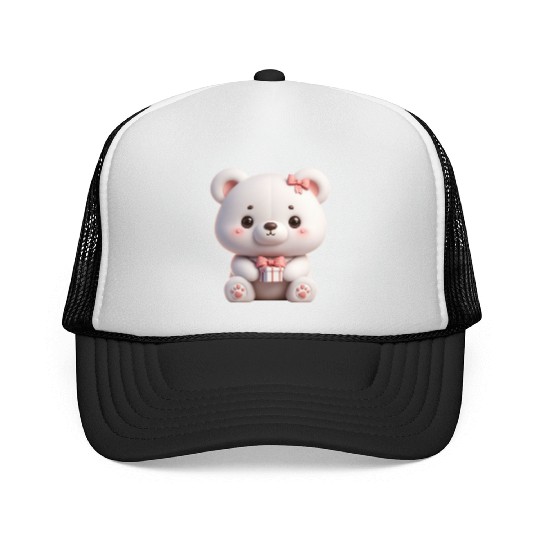 Sweet Teddy Bear and Gift Box Trucker Caps