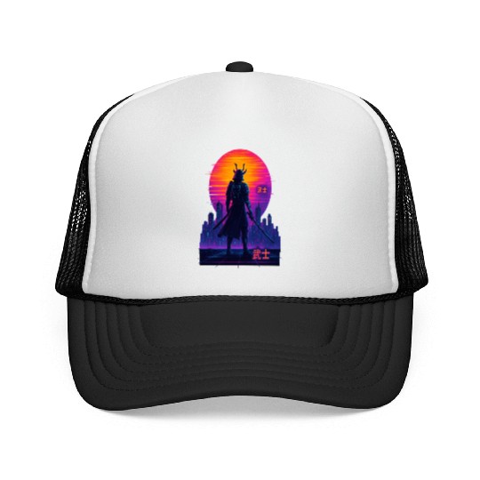 Neon Samurai - Cyberpunk Warrior Art Trucker Caps